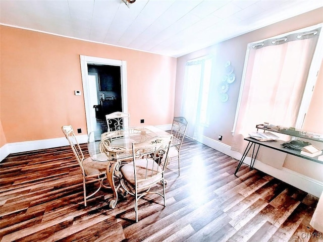 dining space with dark hardwood / wood-style floors