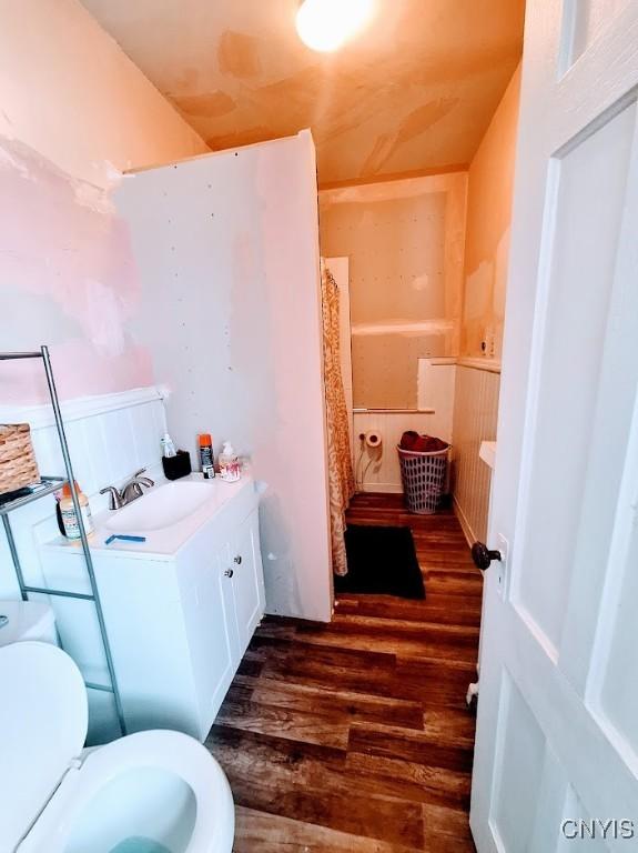 bathroom with sink, wood-type flooring, and toilet