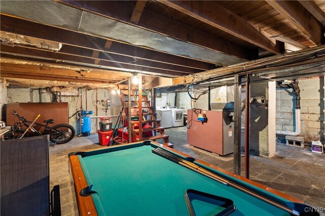 recreation room with separate washer and dryer and pool table