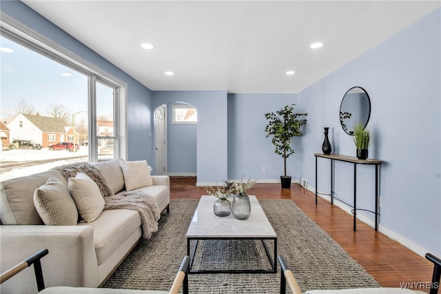 living room with hardwood / wood-style floors