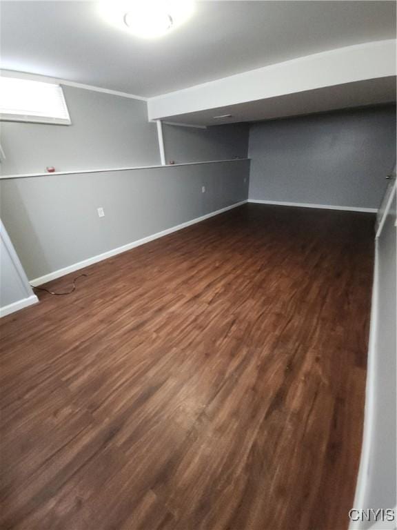 basement featuring dark hardwood / wood-style floors