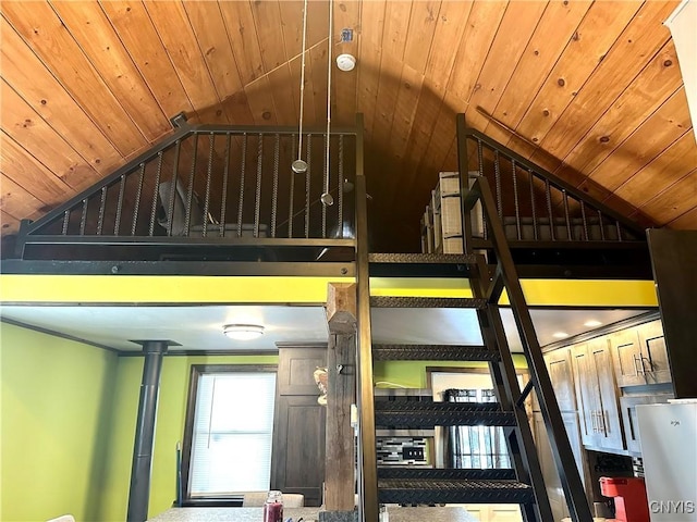 interior space with wood ceiling