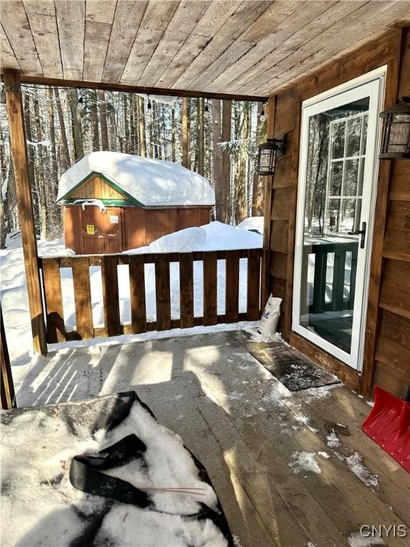 view of snow covered patio