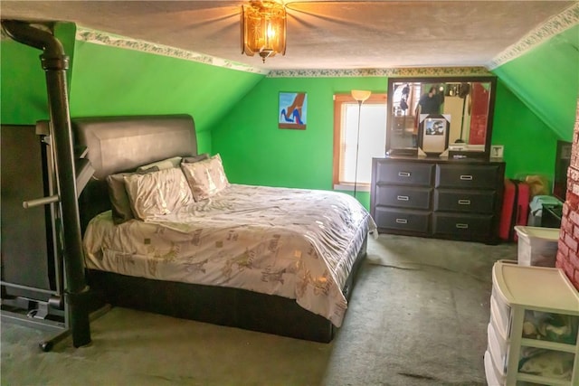 bedroom with lofted ceiling