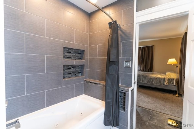 bathroom featuring ornamental molding and shower / bath combo