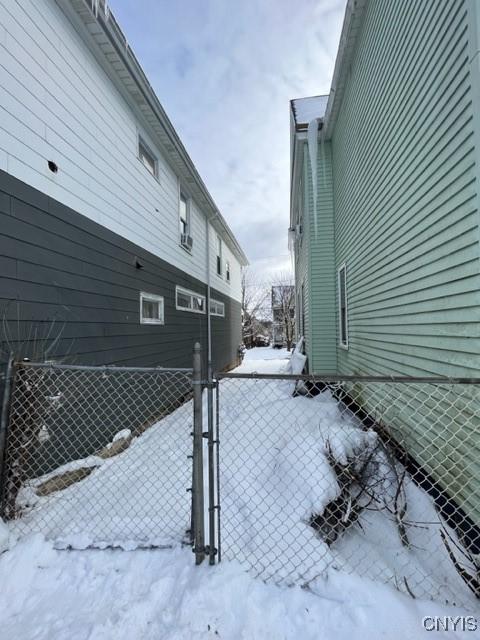 view of snow covered property