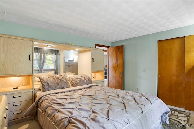 bedroom with carpet floors and a closet