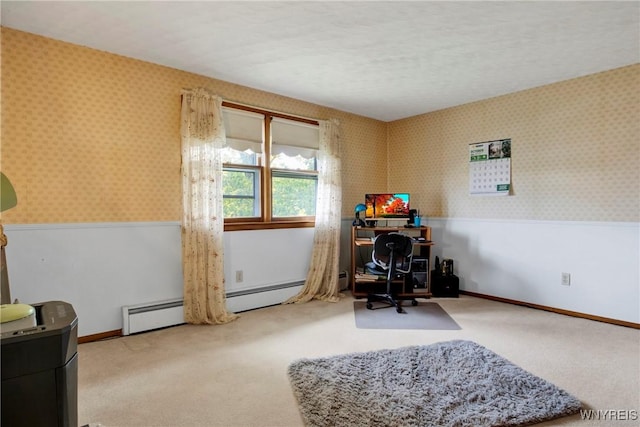 home office with a textured ceiling and carpet flooring