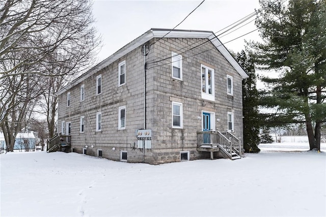 view of snow covered exterior