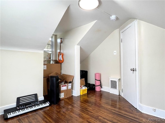 additional living space featuring wood-type flooring and vaulted ceiling