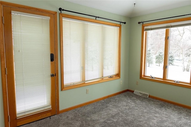 doorway to outside with carpet flooring