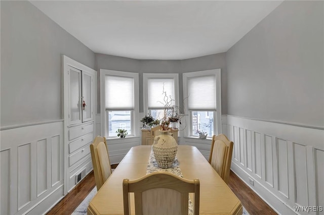 dining space featuring dark wood-type flooring