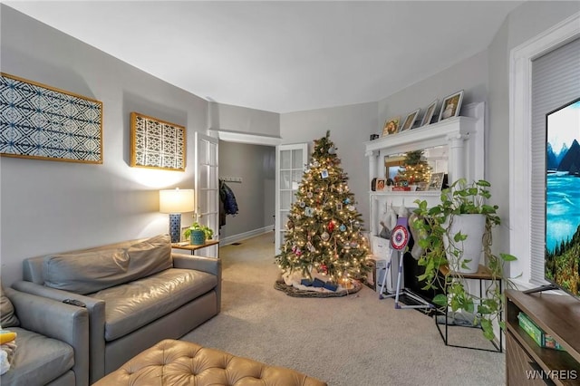 living room featuring light colored carpet