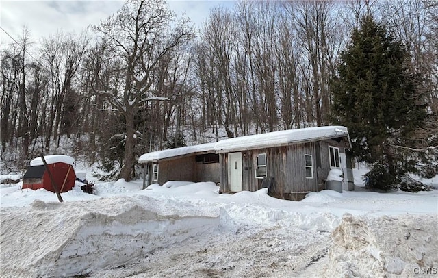 view of snow covered property