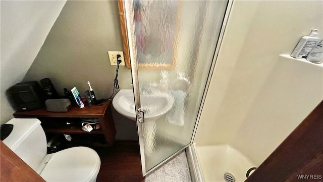 bathroom with toilet and a shower