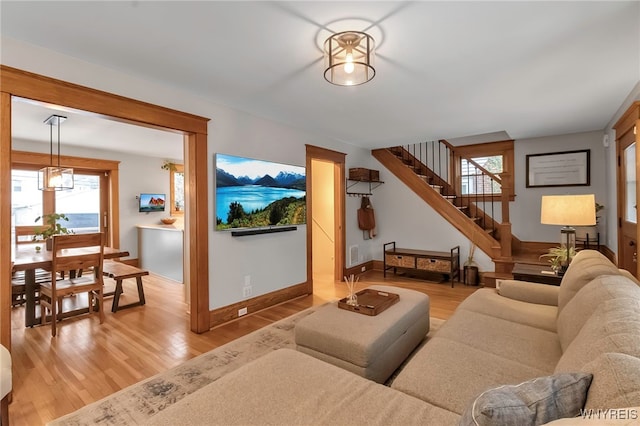 living room with light wood-type flooring