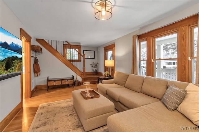 living room featuring light wood-type flooring