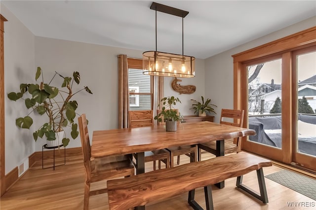 dining space with light hardwood / wood-style flooring