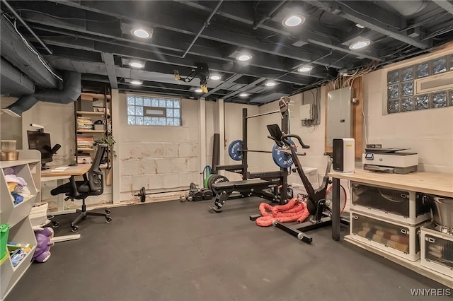 exercise area featuring electric panel