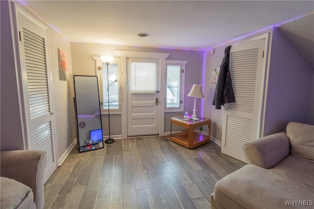 foyer with hardwood / wood-style flooring