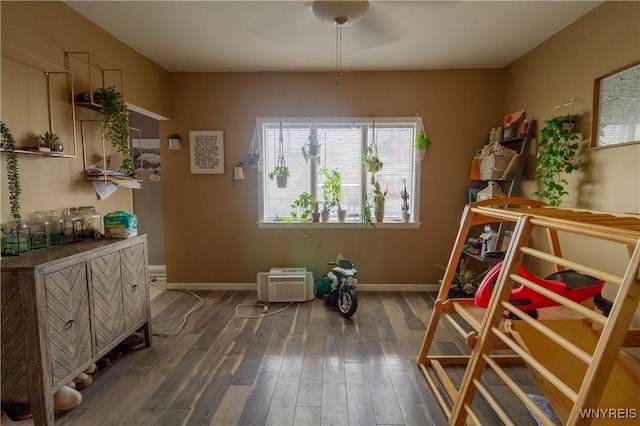 interior space with dark wood-type flooring