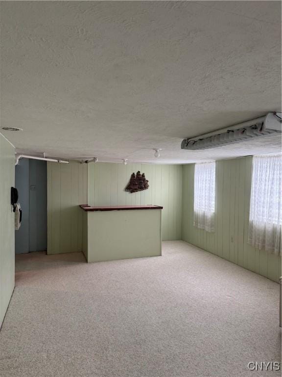 spare room with light colored carpet and a textured ceiling