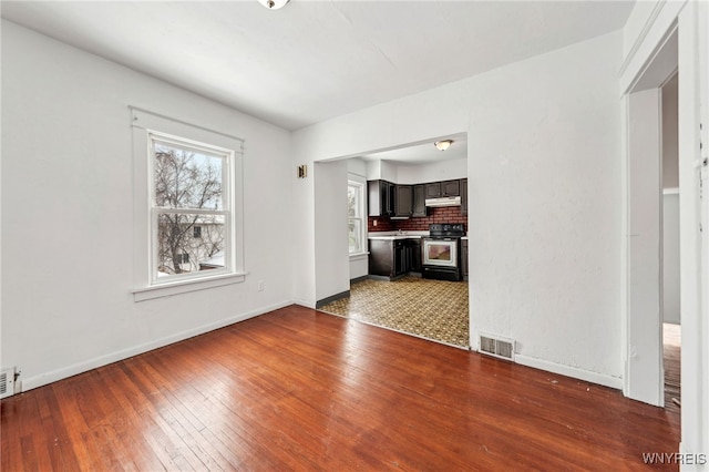 unfurnished living room with dark hardwood / wood-style floors