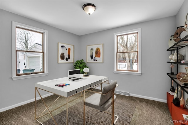 office area featuring carpet floors and a healthy amount of sunlight