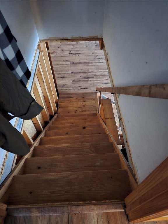 stairs featuring wood-type flooring