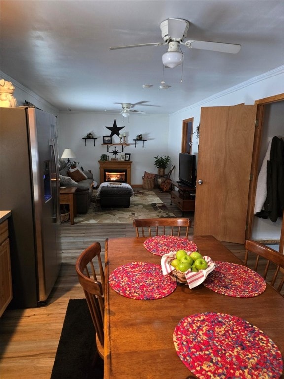 dining space featuring ceiling fan and light hardwood / wood-style flooring