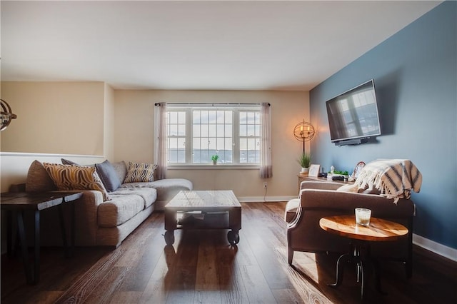 living room with dark wood-type flooring