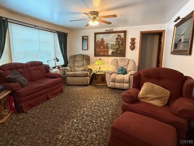 living room with ceiling fan