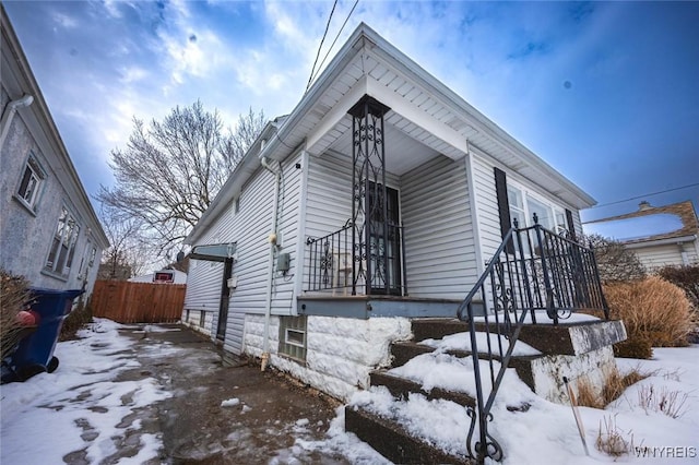 view of snow covered exterior