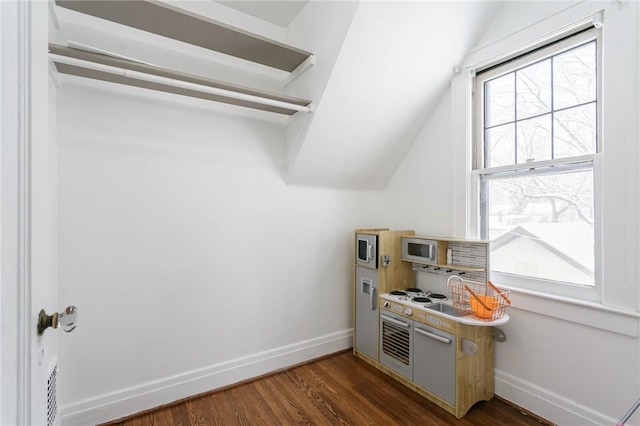 kitchen with dark hardwood / wood-style floors