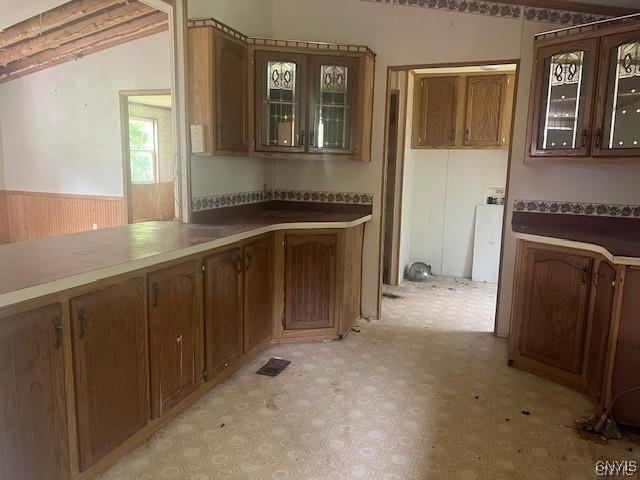 kitchen with lofted ceiling