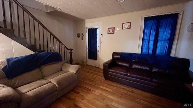 living room with hardwood / wood-style flooring