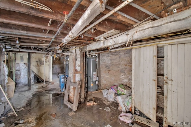 basement featuring gas water heater