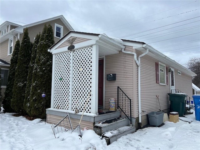 view of snow covered exterior