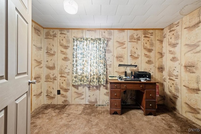 view of carpeted home office