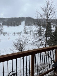 view of snow covered deck