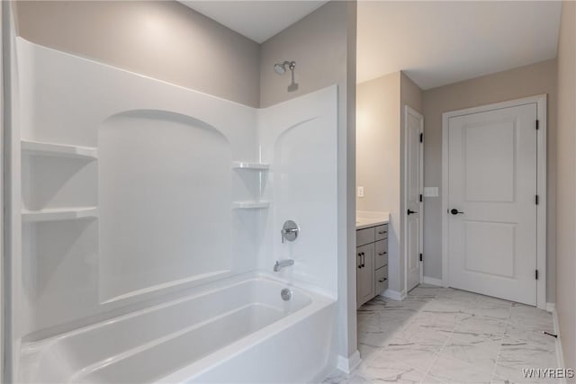 bathroom featuring vanity and shower / bathtub combination