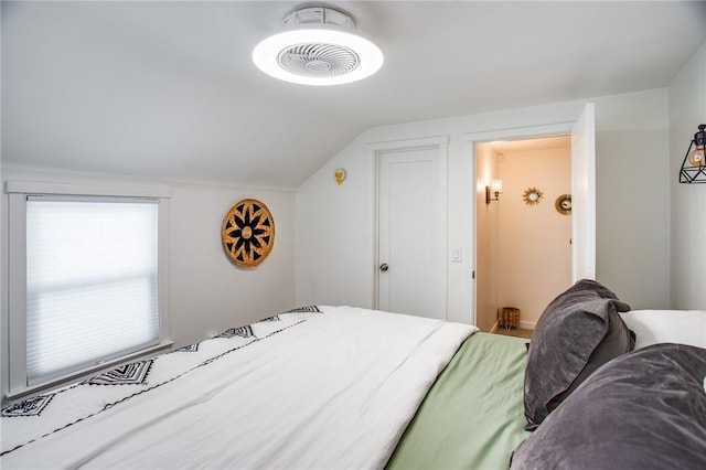 bedroom featuring vaulted ceiling