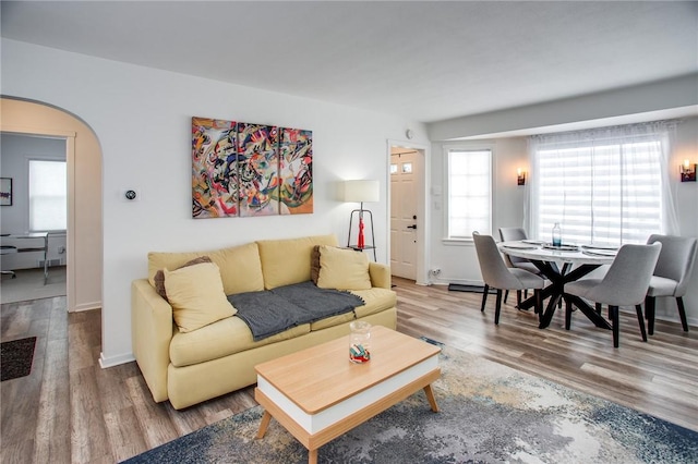 living room with hardwood / wood-style floors