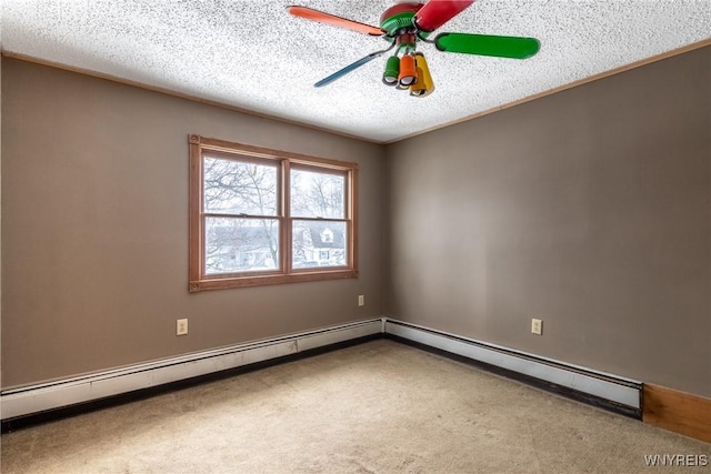 unfurnished room with ceiling fan, carpet floors, and a textured ceiling