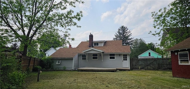314 Stafford Ave, Marshall, NY 13480 - rear view of house with a chimney, a deck, and a shingled roof