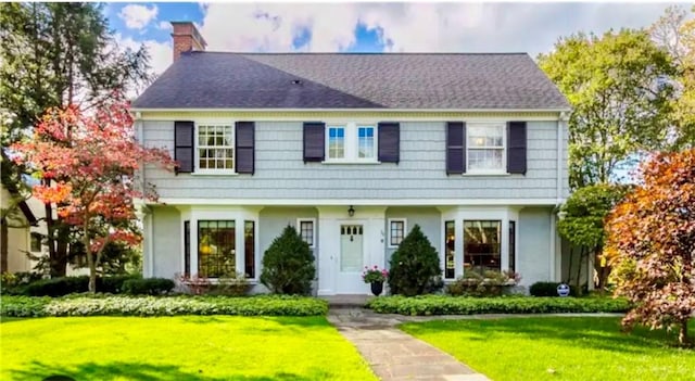 colonial house with a front lawn