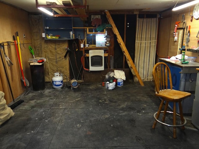 basement featuring a workshop area