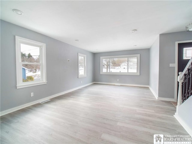 unfurnished living room with light hardwood / wood-style flooring