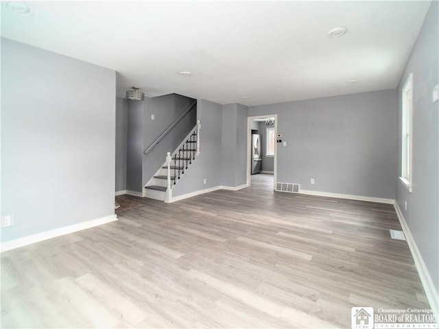 unfurnished living room with light hardwood / wood-style flooring