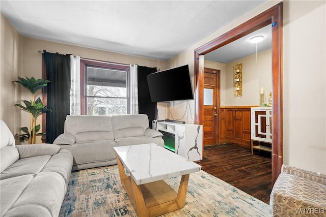 living room featuring dark hardwood / wood-style flooring